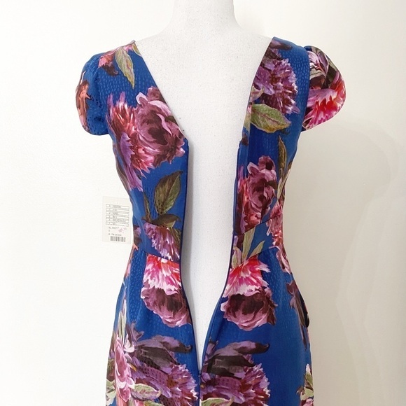 NWT MOULINETTE SOEUR ROSADO FLORAL TEXTURED CAP TULIP SLEEVE COCKTAIL DRESS - Picture 6 of 11